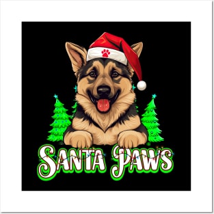 Santa Paws Funny Christmas German Shepherd Posters and Art